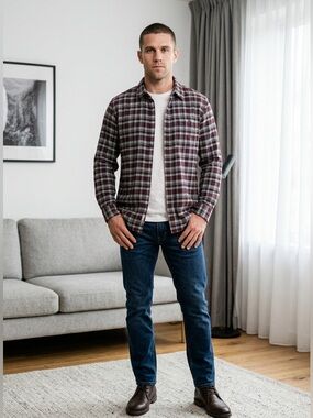 L.L. Bean Mens Chamois Button Up Shirt Traditional Fit Plaid Purple/Blue Size L